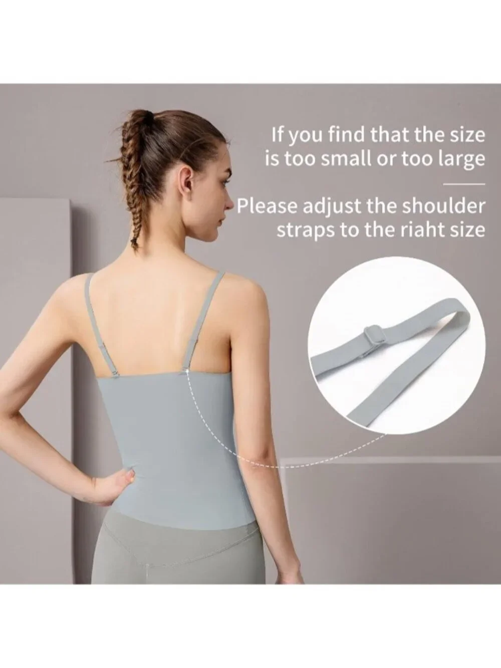 Women's Light Grey Fit Camisole with Built in Bra - Spaghetti Straps Camis Tank
